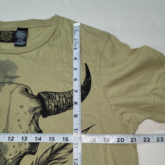 Christian Audigier TShirt Mens XL Tan Graphic Skull Feather Western Ranch Rodeo - Picture 8 of 11